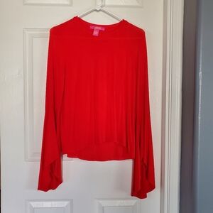 CATHERINE Malandrino Carter Bell Long Sleeve Top Red Poinciana  Pullover Small
